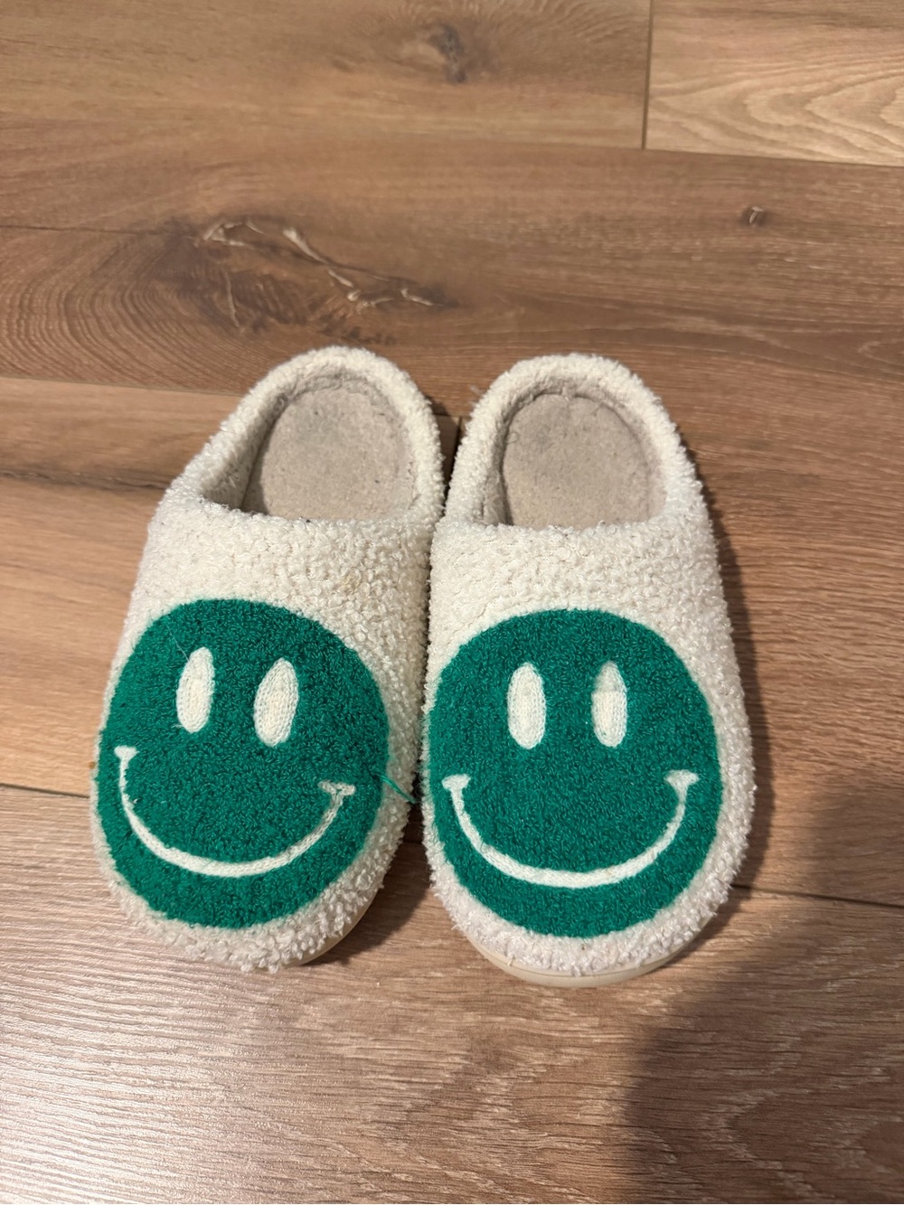 Slippers with Green Smiley Face